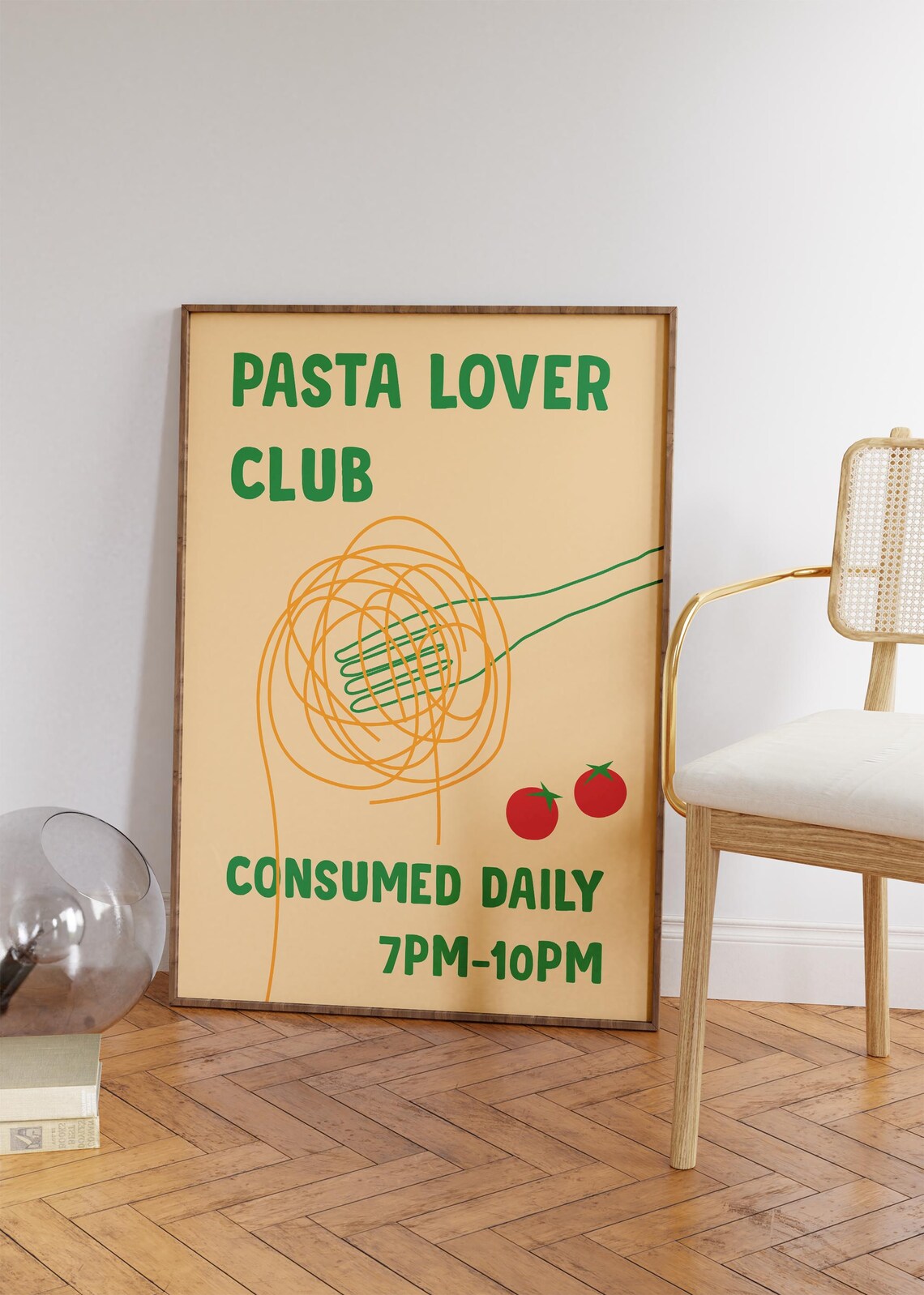 Pasta Lover Club Consumed Daily Retro Kitchen Foodie Humor Poster - Image 3