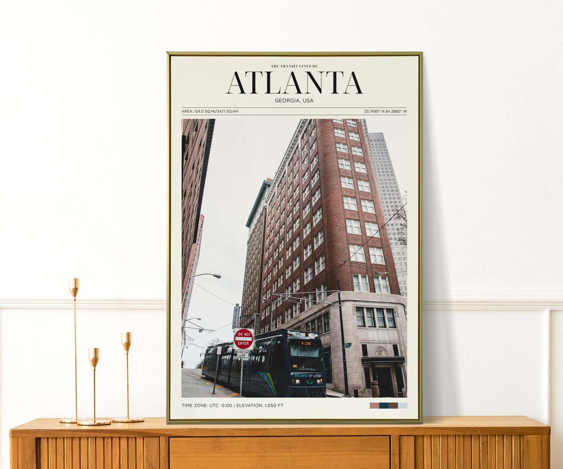 Travel Poster Atlanta Poster Vintage Posters In Atlanta Print Atlanta Streets Wall Art For Living Room Modern Office Wall Art