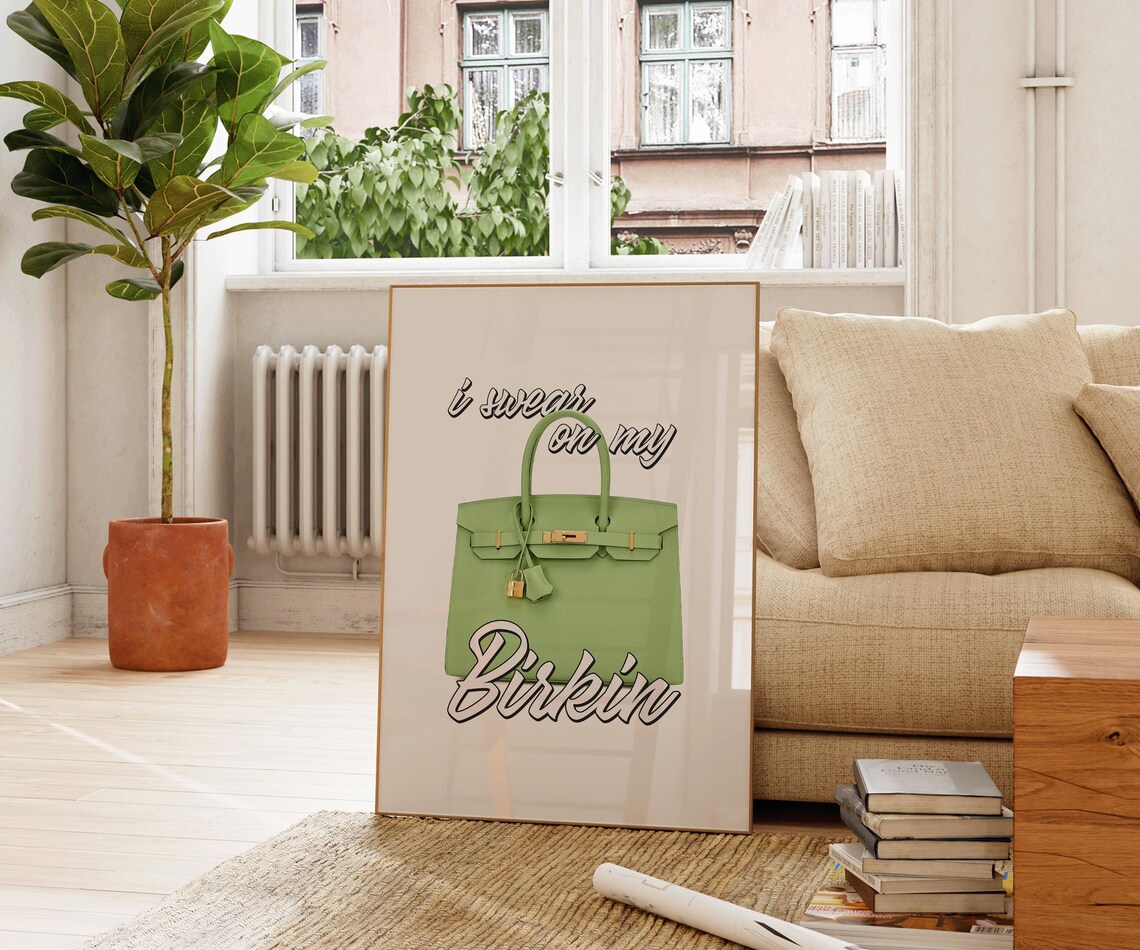 I Swear On My Birkin Green Handbag Fashion Illustration Girly Poster - Image 2