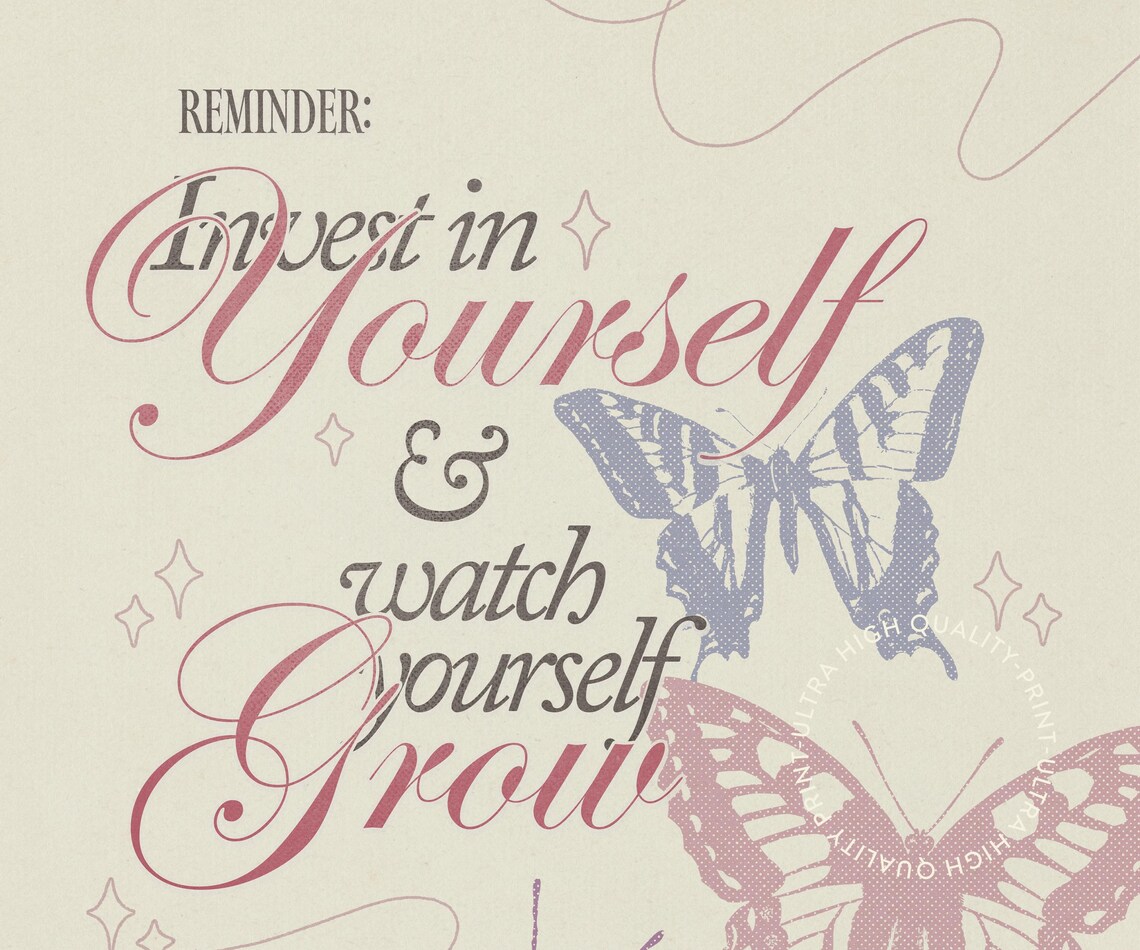 Invest In Yourself Colorful Butterfly Self Growth Motivational Poster - Image 5