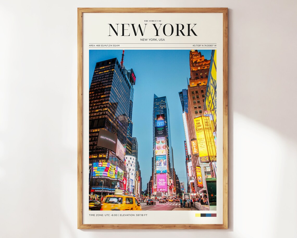 New York Times Square Street Yellow Taxi Billboards City Travel Poster
