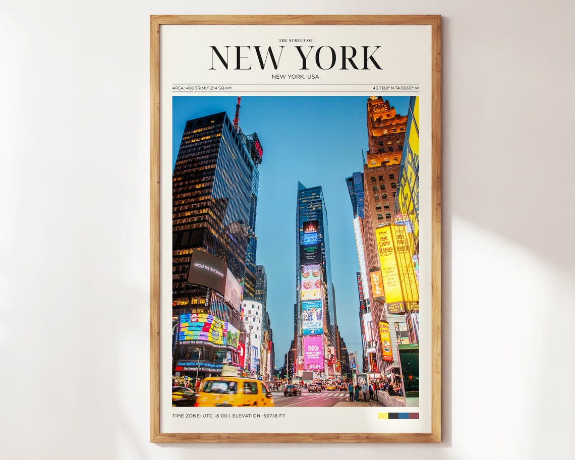 Travel Poster Street Of New York Poster Vintage Posters In New York Print New York Wall Art For Living Room Large Modern Office Wall Art