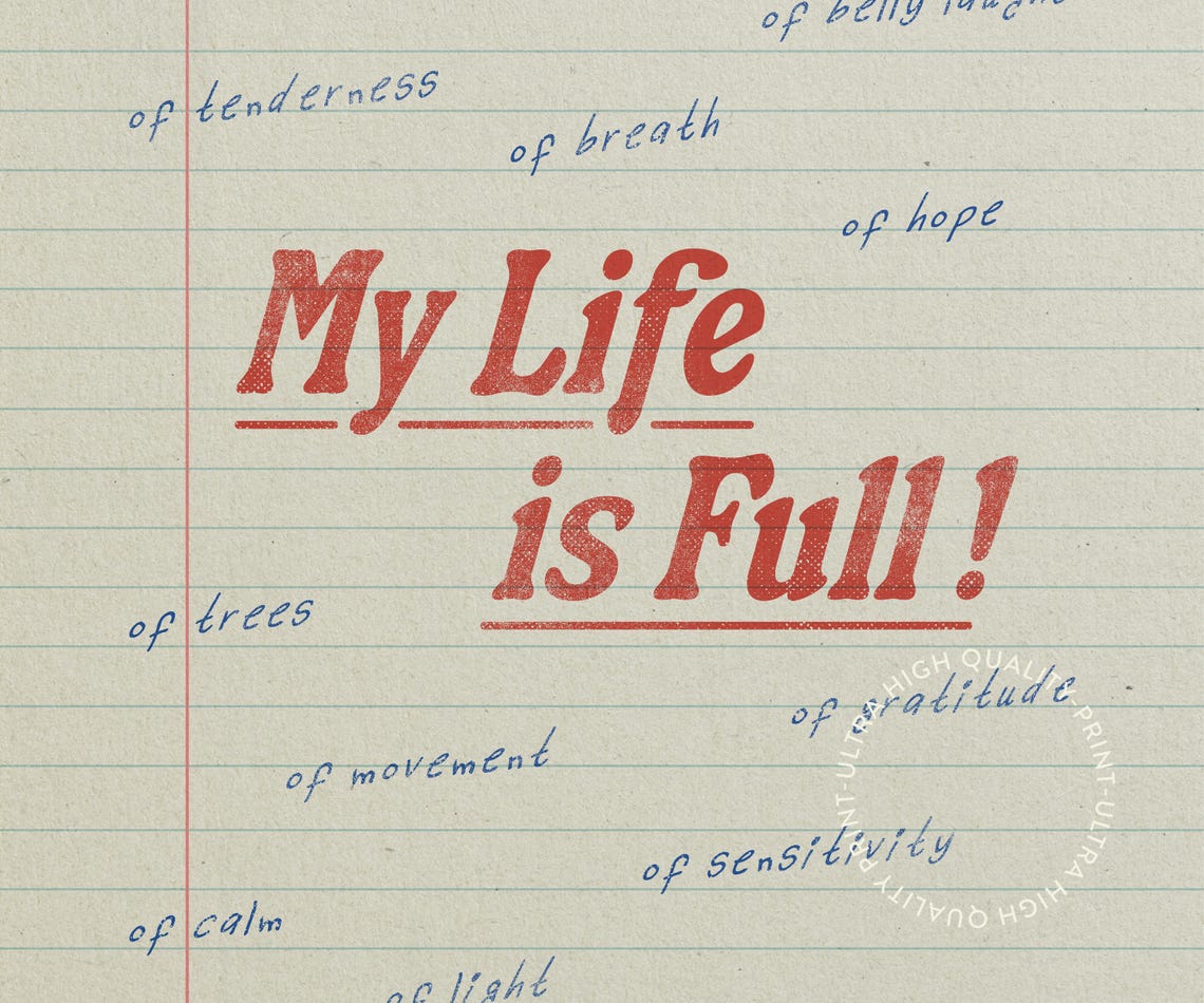 My Life Is Full Funny Gratitude Red Type Notebook Paper Quote Poster - Image 5