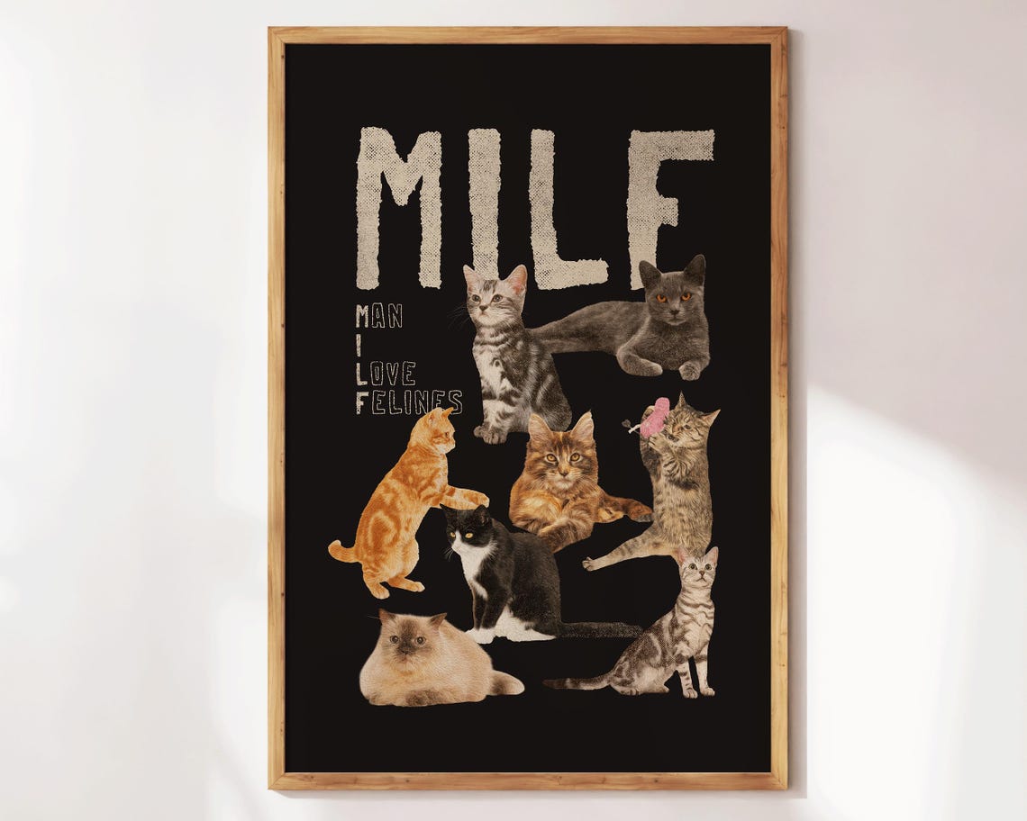 MILF Man I Love Felines Funny Cat Collage Black Typography Poster - Image 4