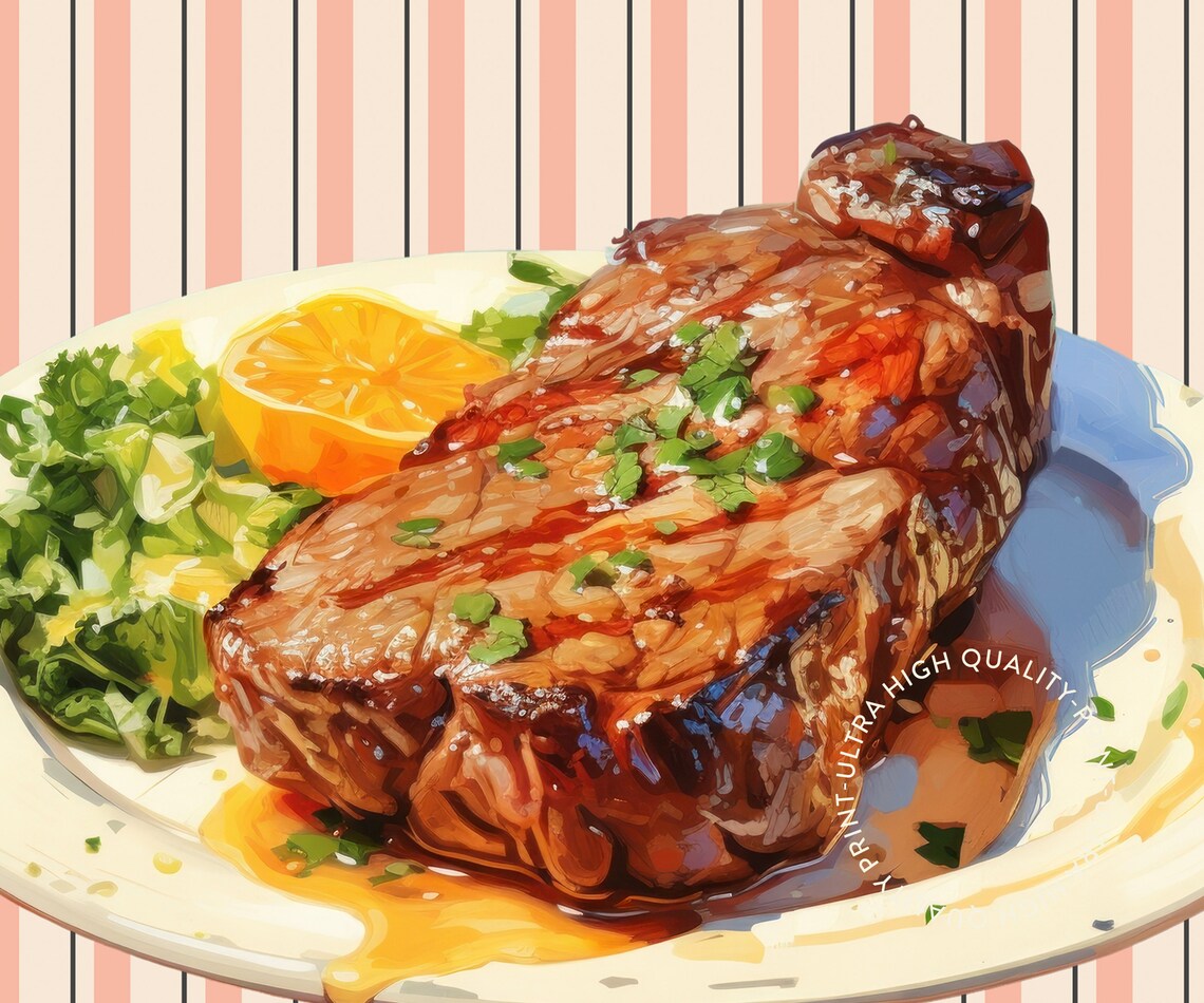 Steak Club Retro Kitchen Steakhouse Dinner Food Illustration Wall Art - Image 5