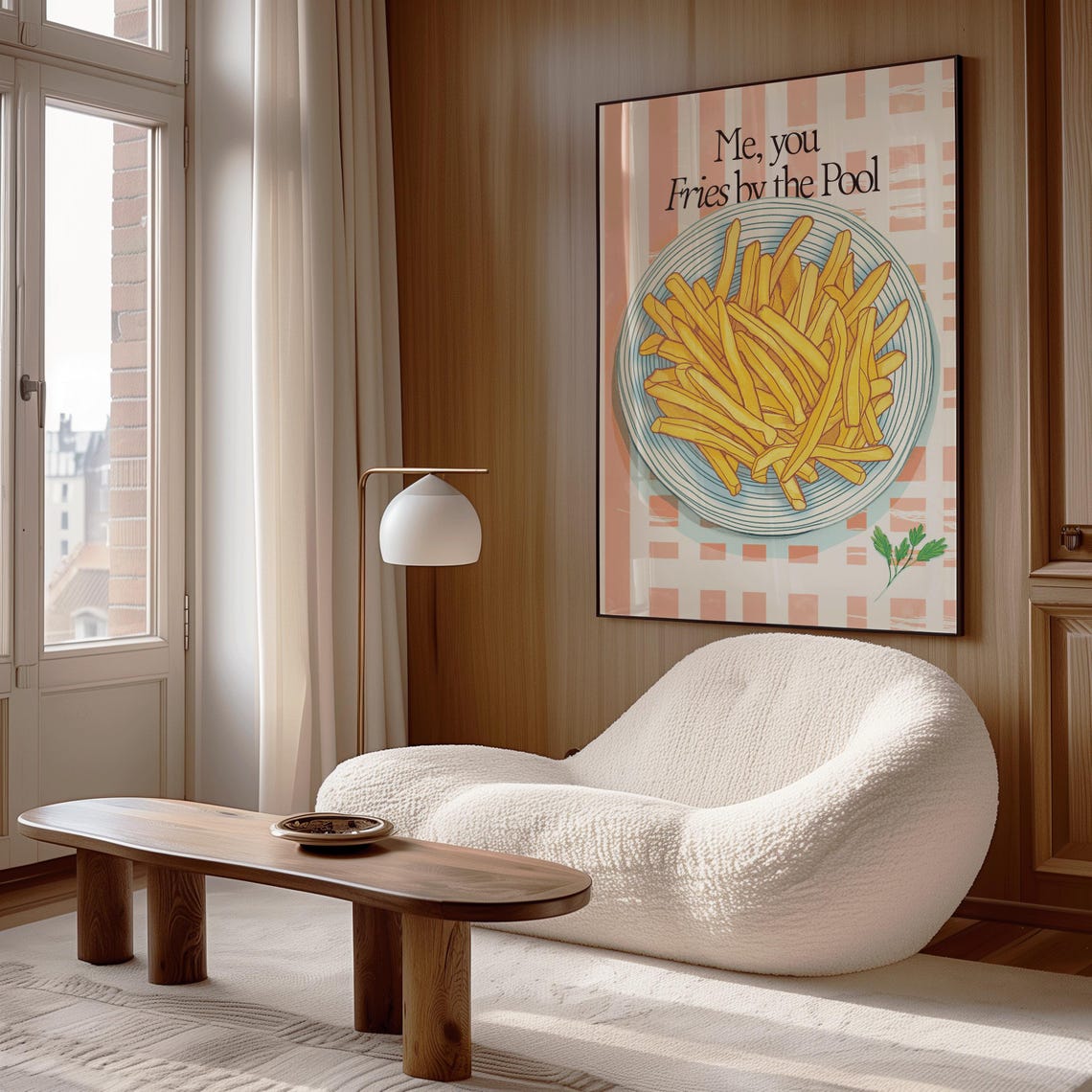 Fries By The Pool Pink Kitchen Food Illustration Retro Wall Poster - Image 2