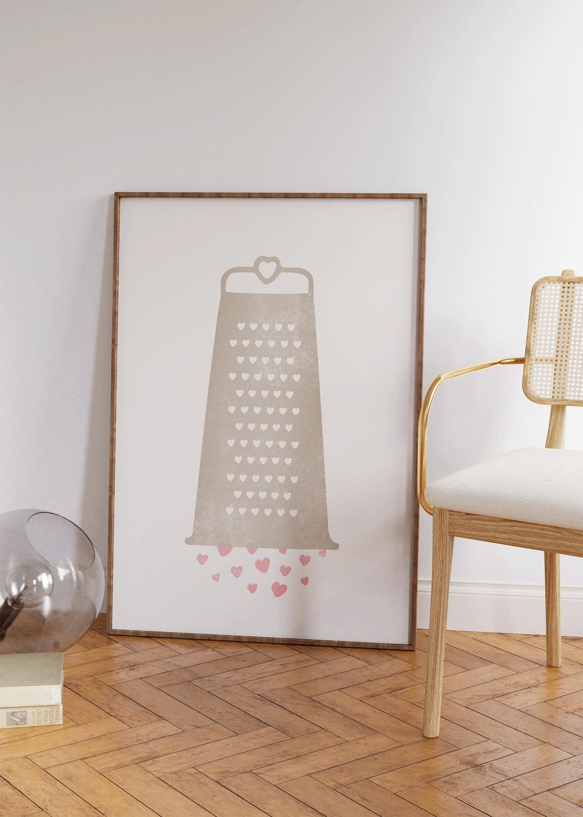 Grate Love Cheese Grater Hearts Pun Neutral Cream Funny Kitchen Poster - Image 4