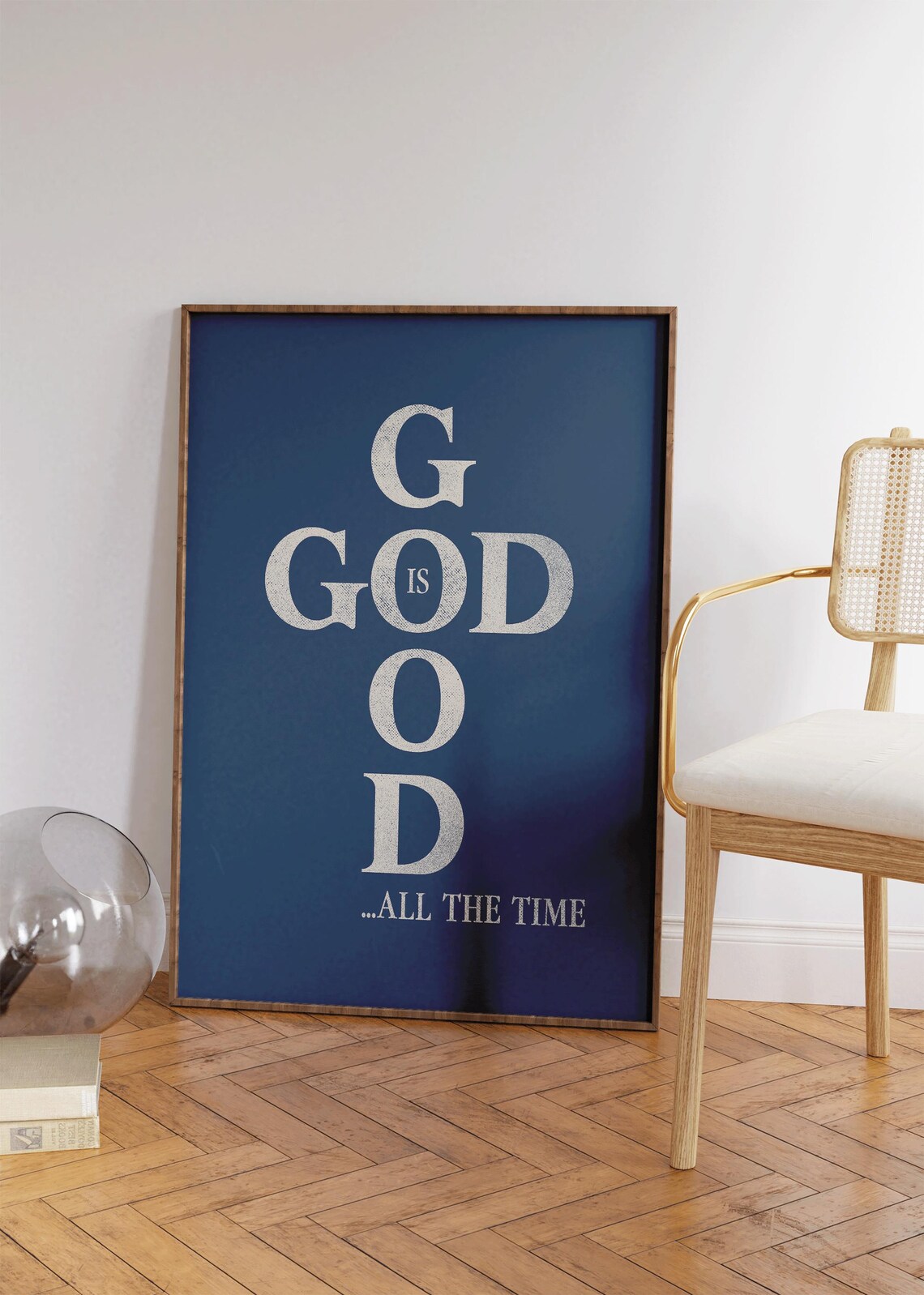 God is Good All the Time Navy Cross Typography Christian Faith Wall Art