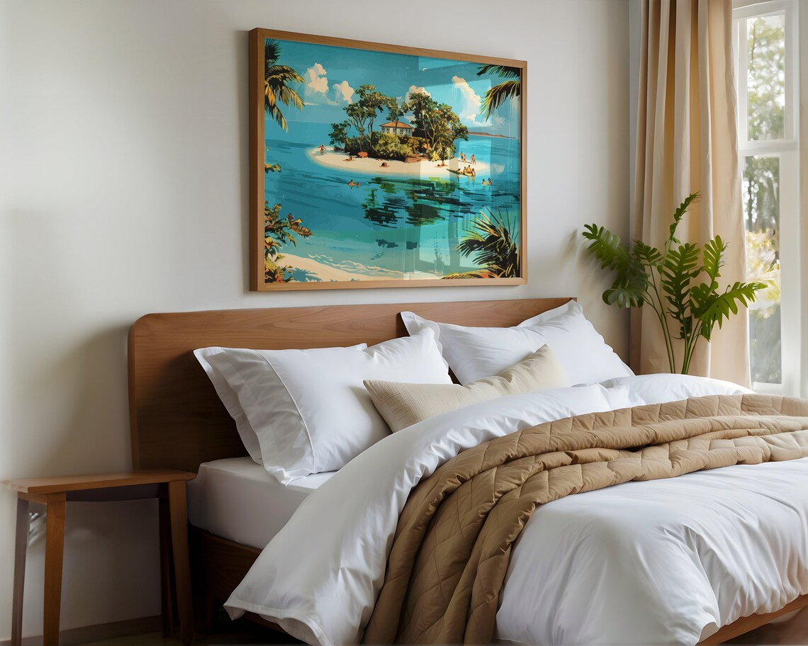 Vintage Tropical Island Beach Palms Retro Turquoise Wall Art Poster - Image 2