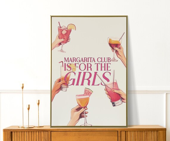 Margarita Club Is For The Girls Pink Cocktail Cheers Retro Bar Art Poster