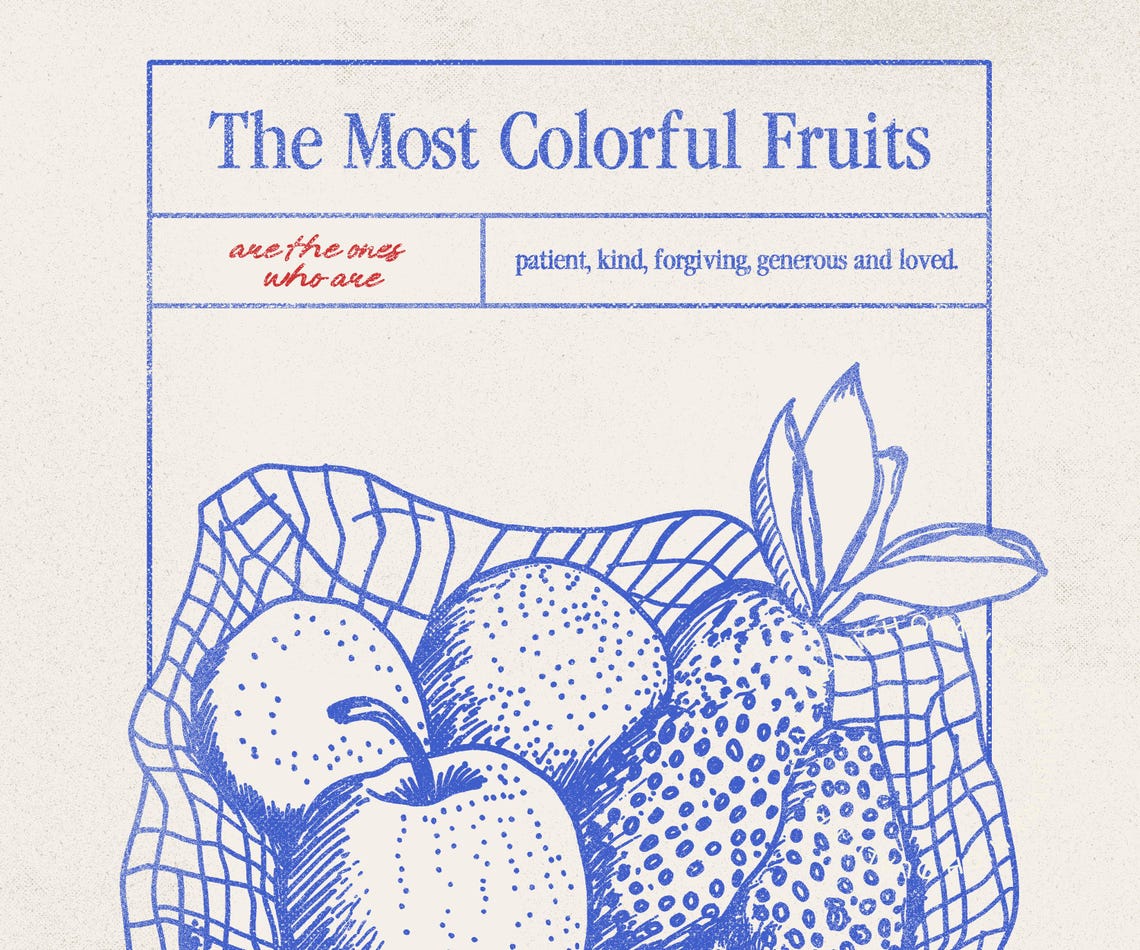 The Most Colorful Fruits Blue Kitchen Fruit Basket Line Art Poster - Image 5