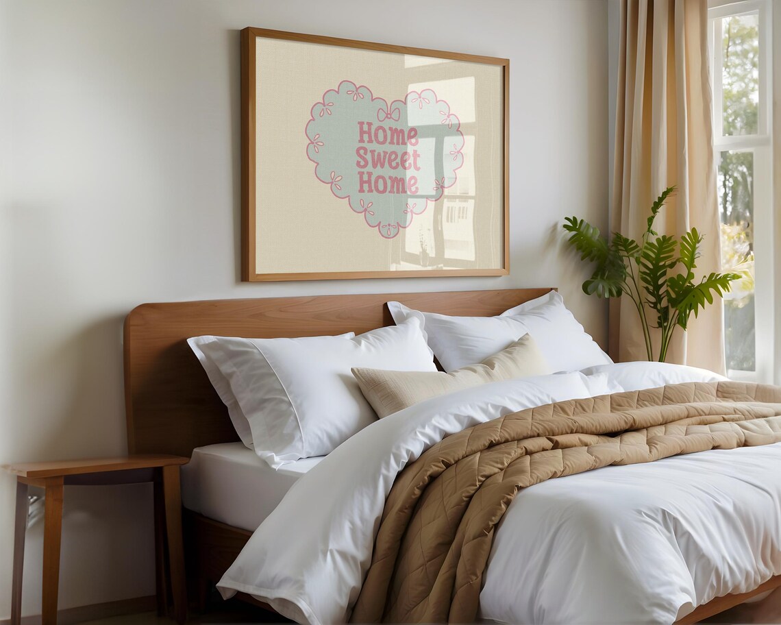 Home Sweet Home Mint Green Heart Pink Girly Cottage Wall Art - Image 3