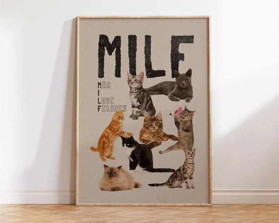 MILF Man I Love Felines Funny Cat Collage Beige Typography Poster