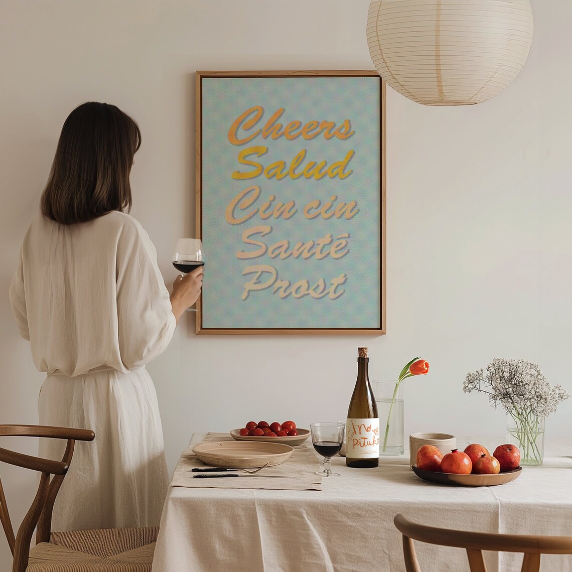 Cheers Salud Cin Cin Sante Prost Multilingual Typography Blue Wall Poster - Image 3