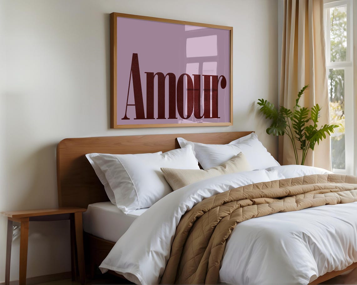 Amour Bold Brown Serif Lavender French Romantic Typography Poster - Image 3