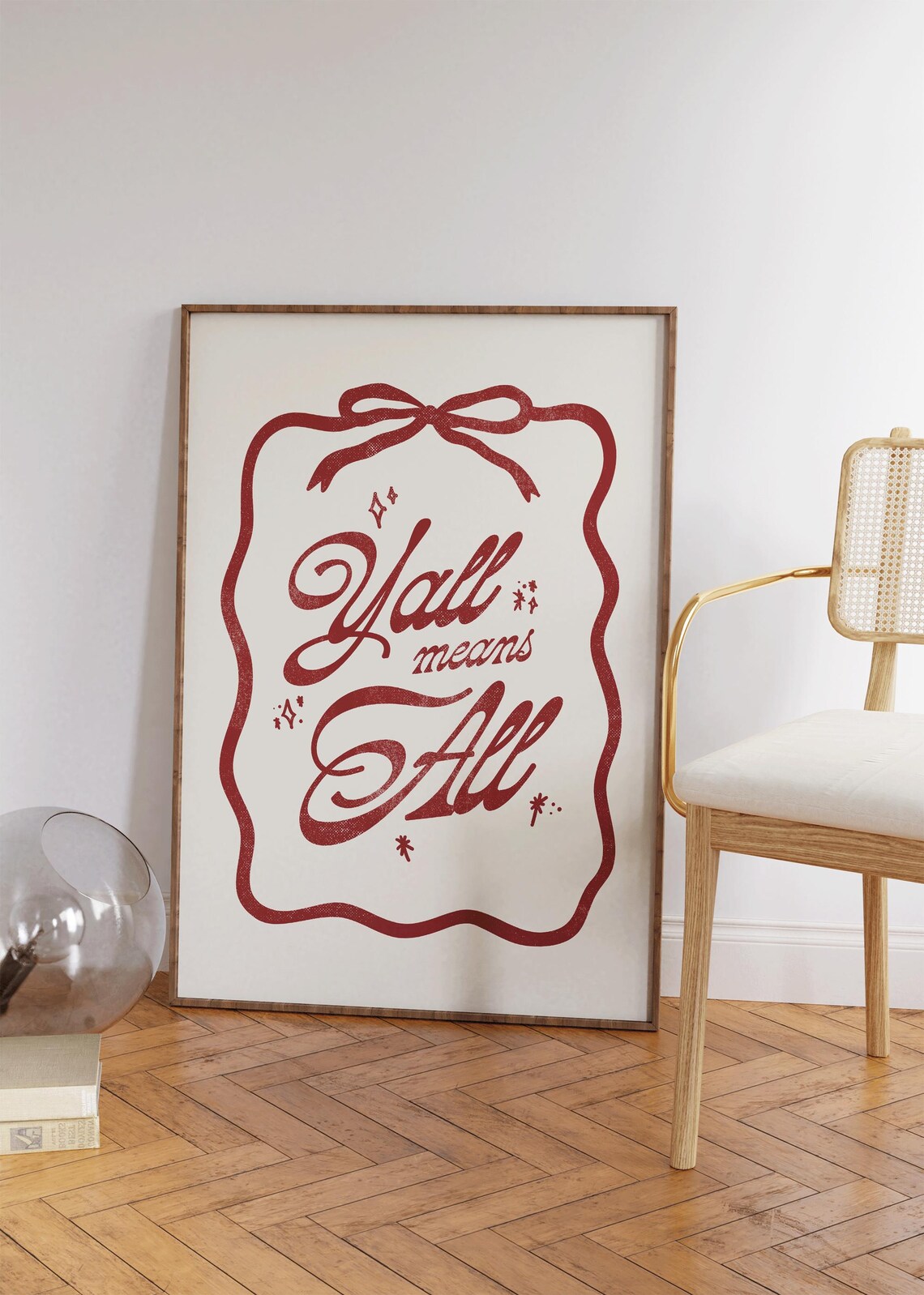 Y'all Means All Red Script Cream Coquette Ribbon Quote Wall Poster - Image 3