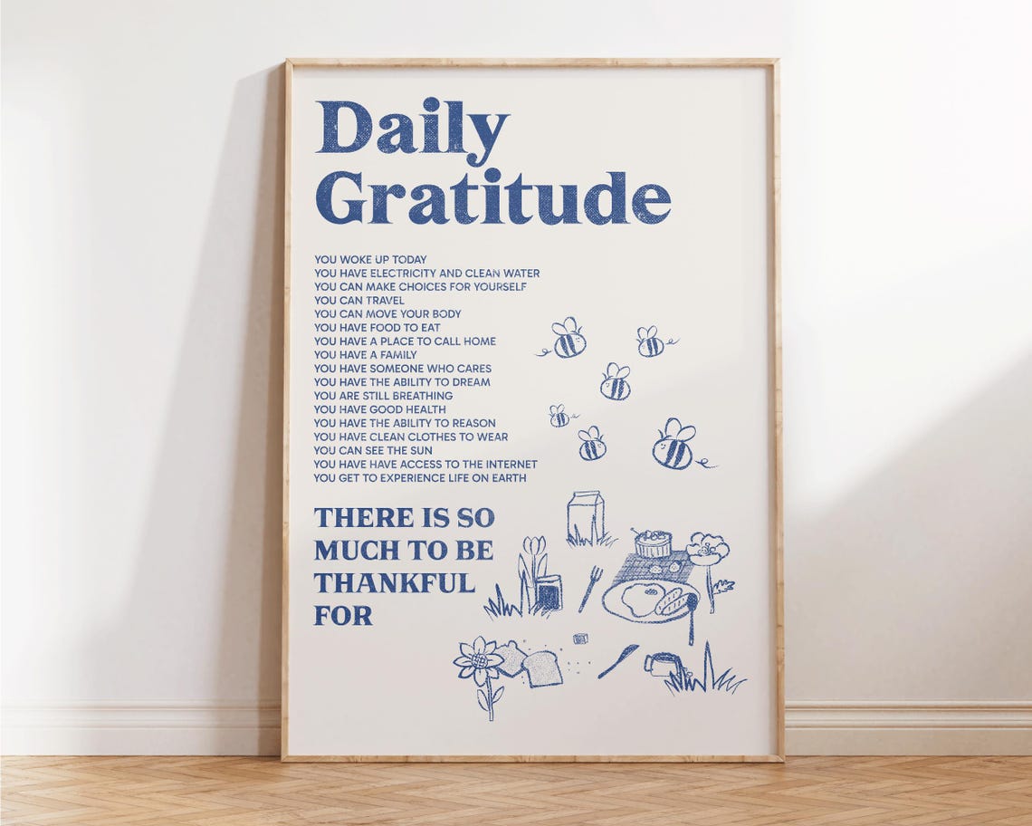Daily Gratitude Blue Affirmations Illustrated Mindfulness Quote Print - Image 2