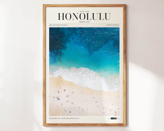 Travel Poster Hawaii Poster Honolulu Beach Poster Hawaii Vintage Poster Hawaiian Wall Art For Living Room Modern Island Office Wall Art