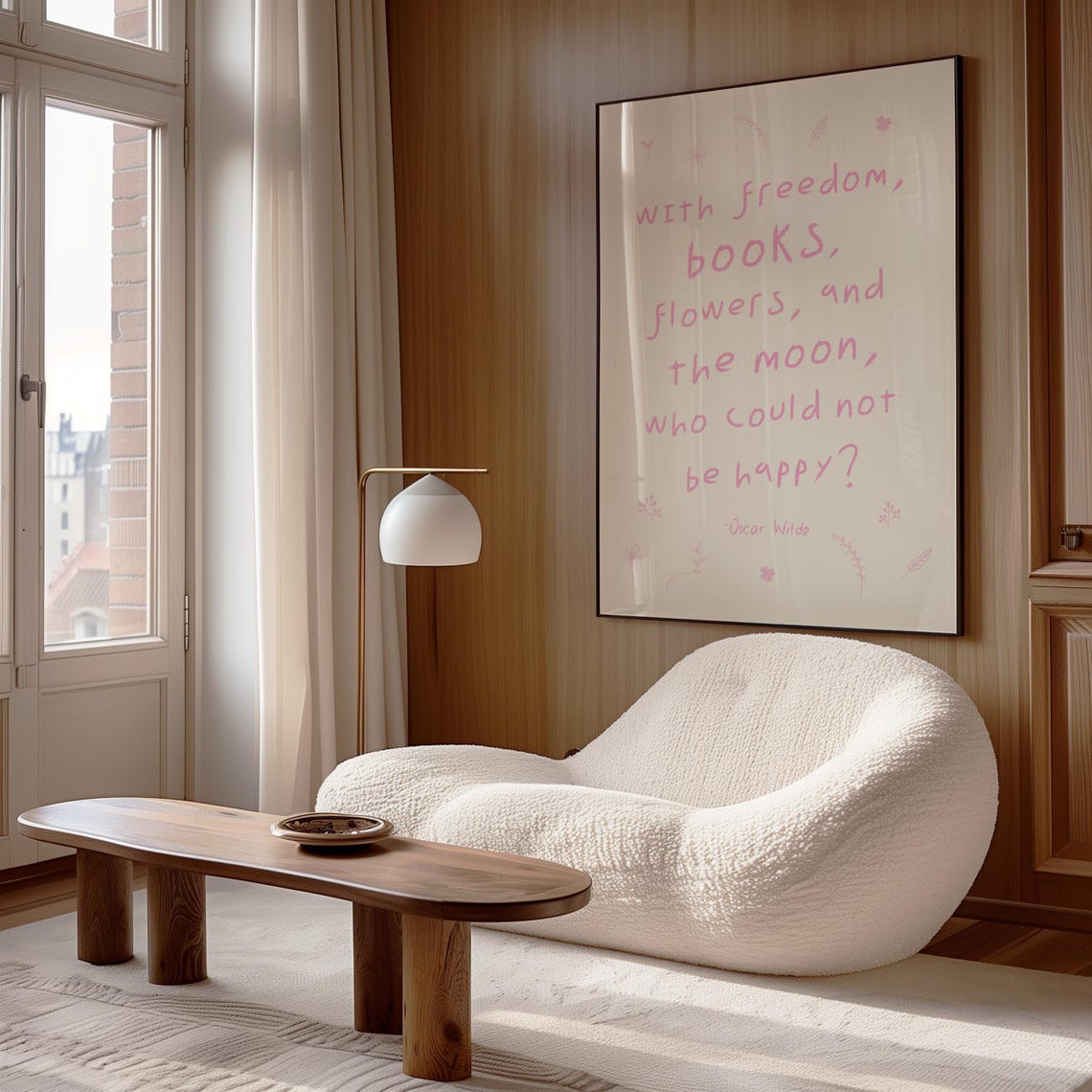 Oscar Wilde Books Flowers Moon Pink Hand Lettered Quote Poster - Image 2