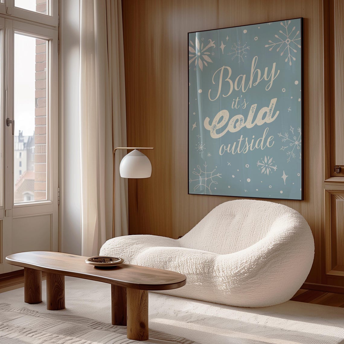 Baby Its Cold Outside Dusty Blue Snowflake Winter Quote Wall Print - Image 3