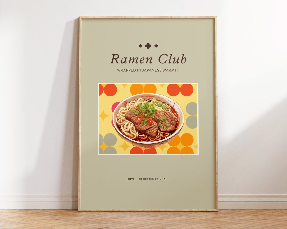 Ramen Club Japanese Noodle Bowl Retro Kitchen Food Art Poster - Image 2