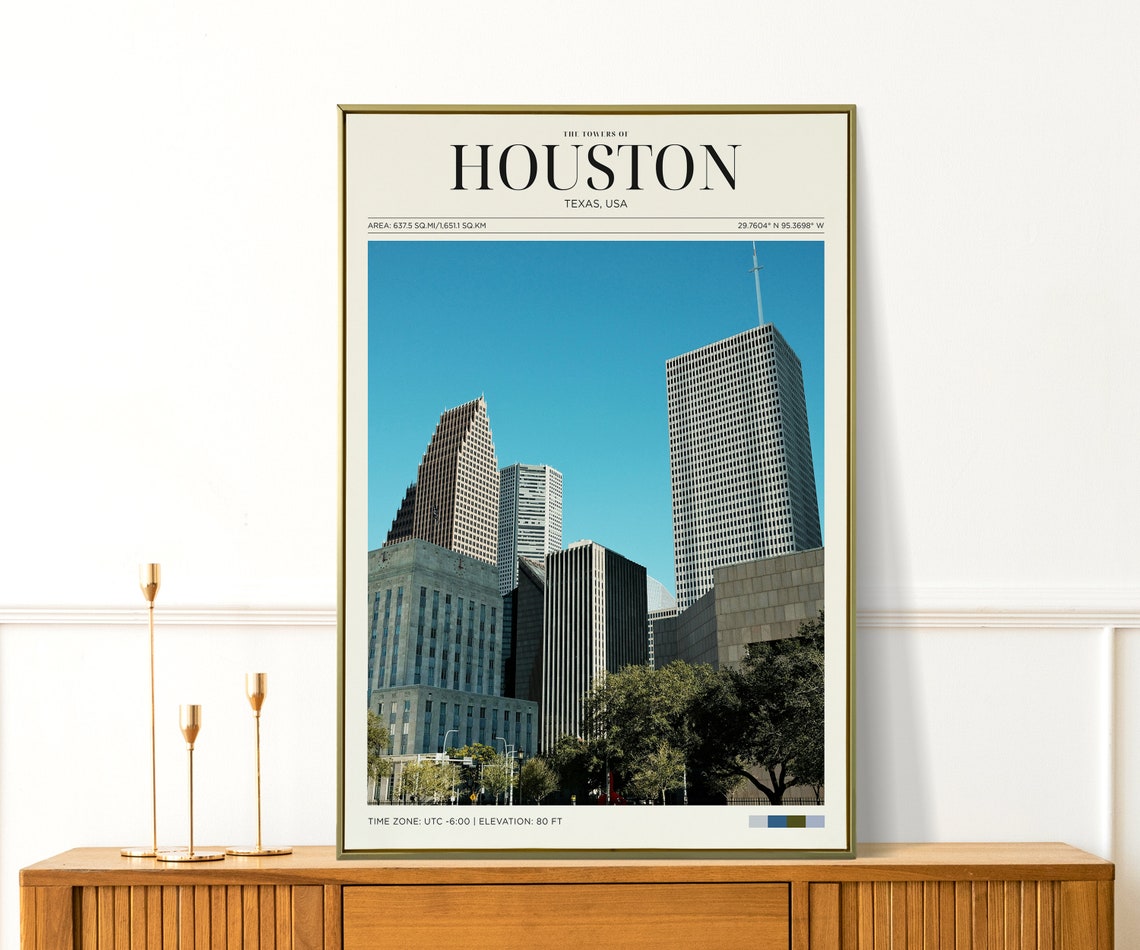 Houston Texas Towers Skyline Daytime Travel Poster City Wall Art