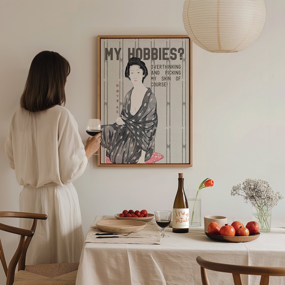 My Hobbies Funny Japanese Geisha Overthinking Retro Quote Humor Poster - Image 2