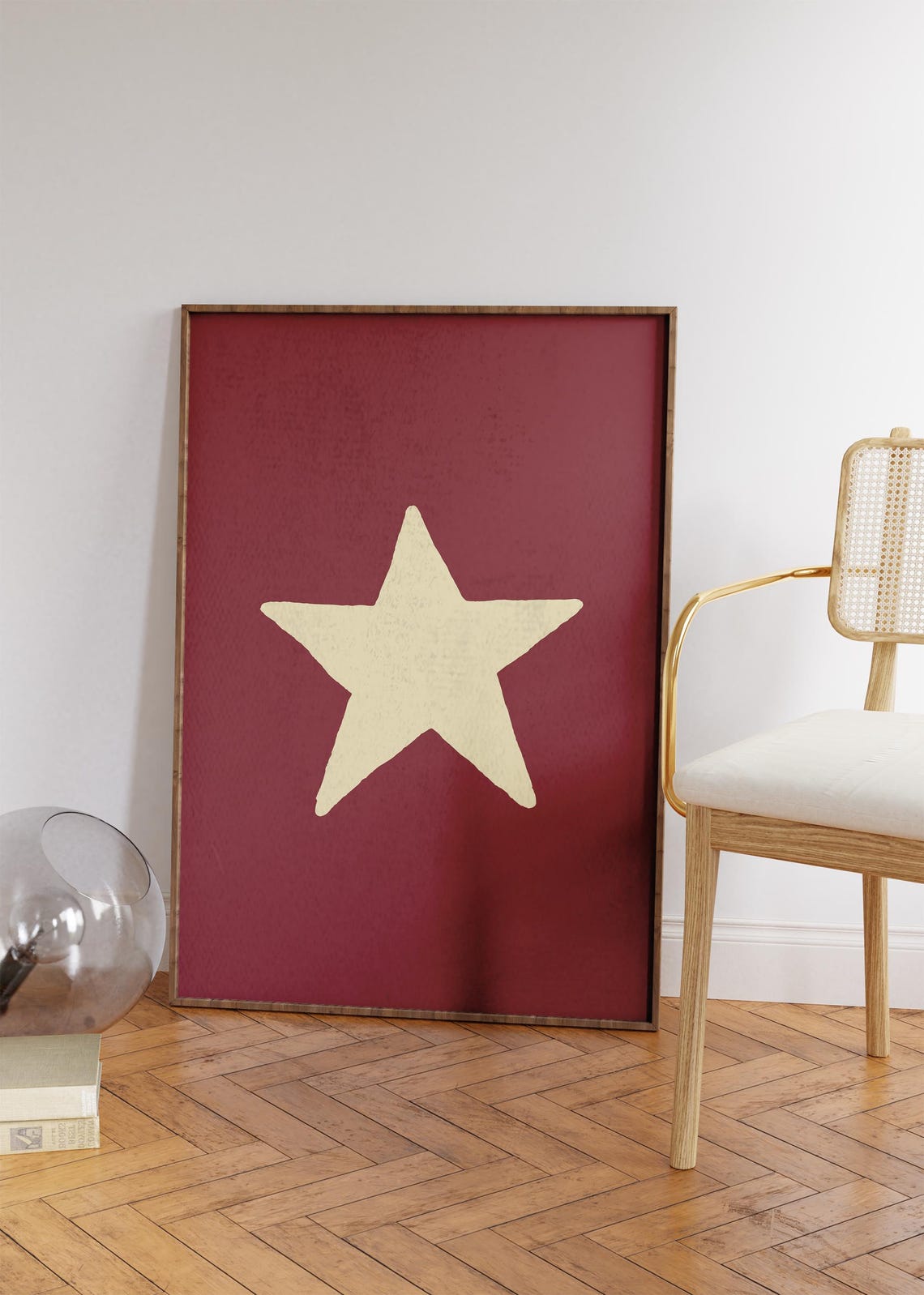 Retro Hand Drawn Cream Star On Maroon Minimalist Nursery Poster - Image 4
