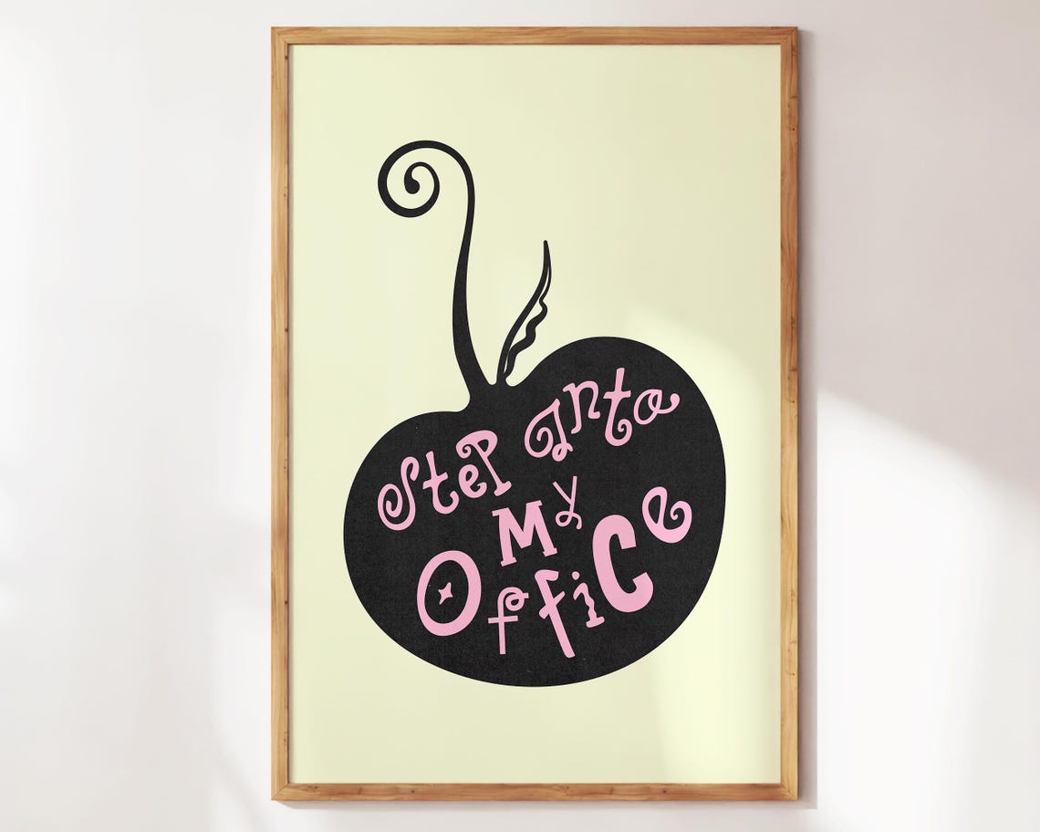 Step Into My Office Pink Black Apple Funny Girly Office Wall Art - Image 4