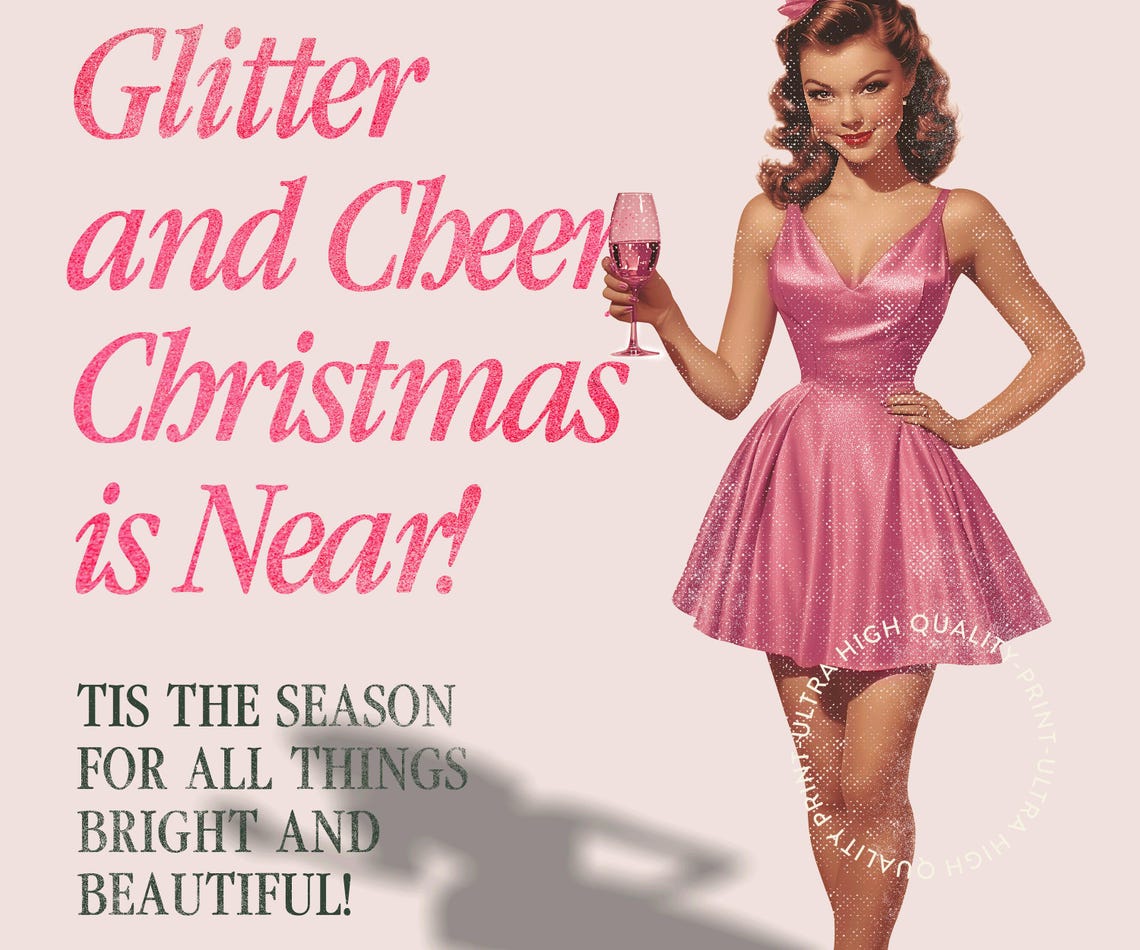Glitter And Cheer Christmas Is Near Pink Pinup Vintage Wall Poster - Image 5
