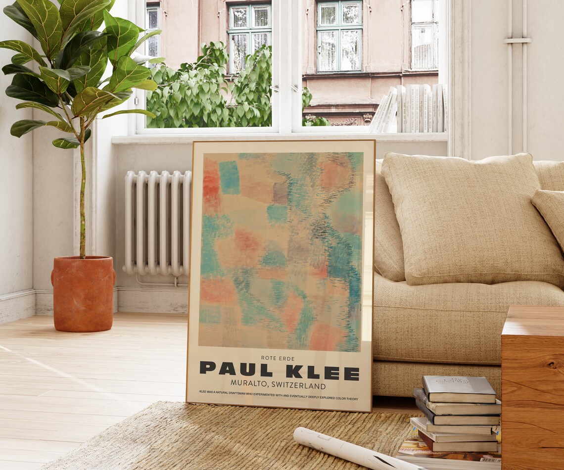 Paul Klee Rote Erde Pastel Abstract Geometric Teal Coral Art Print - Image 2