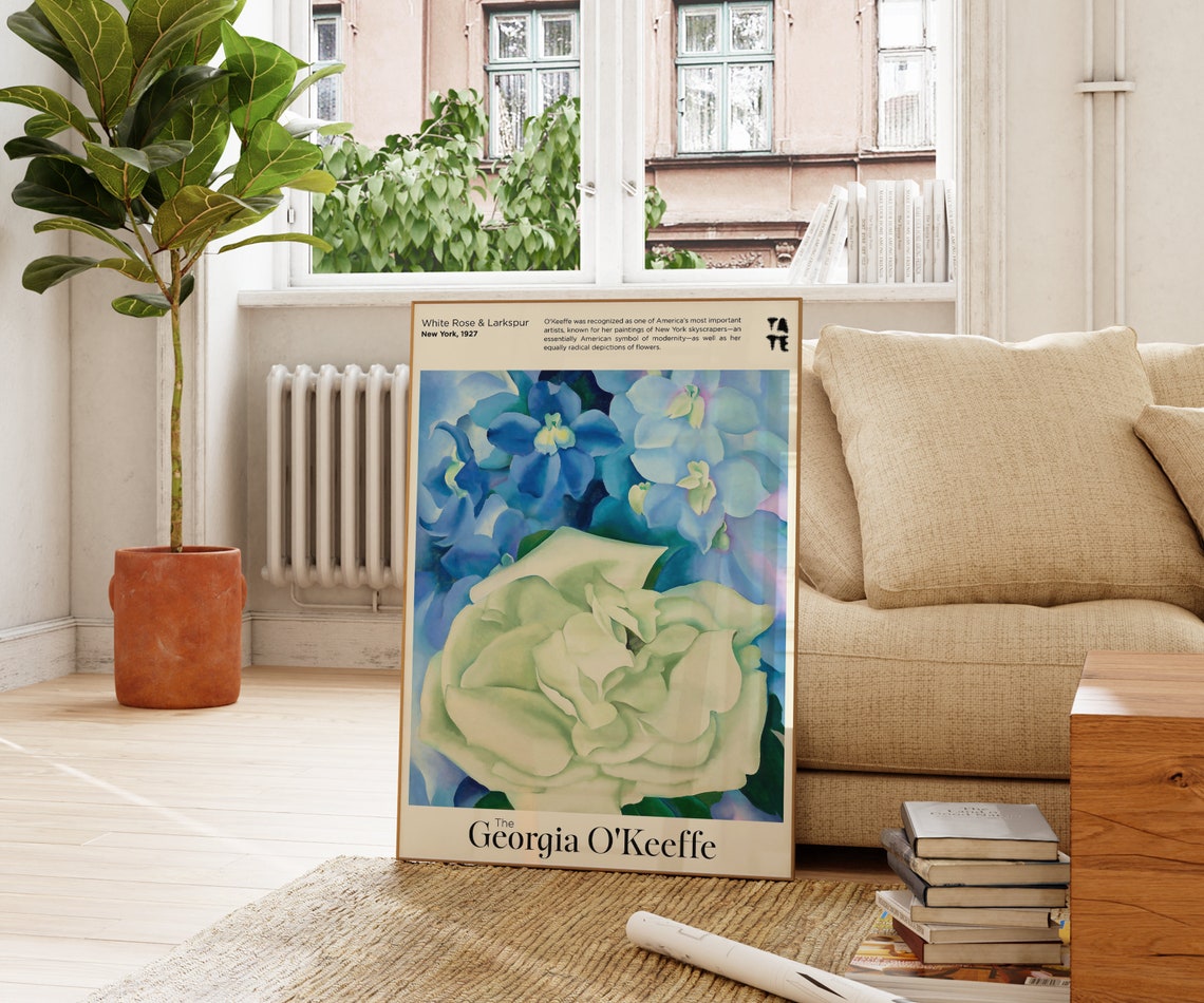 Georgia O'Keeffe White Rose Larkspur Tate Blue Floral Art Poster - Image 3