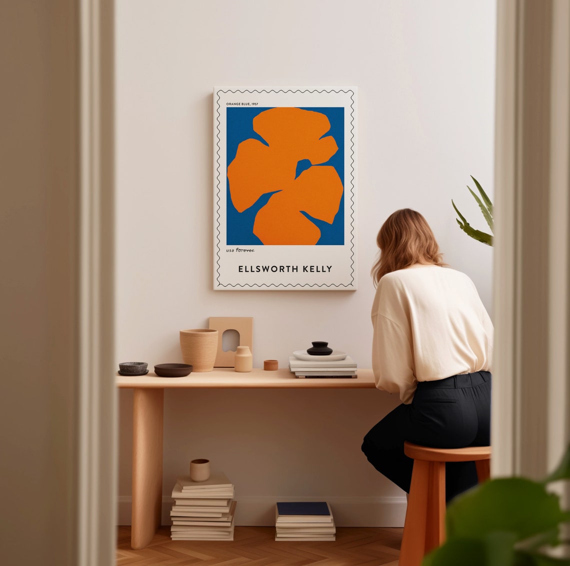 Ellsworth Kelly Orange Blue 1957 Bold Organic Shapes Stamp Art Poster - Image 5