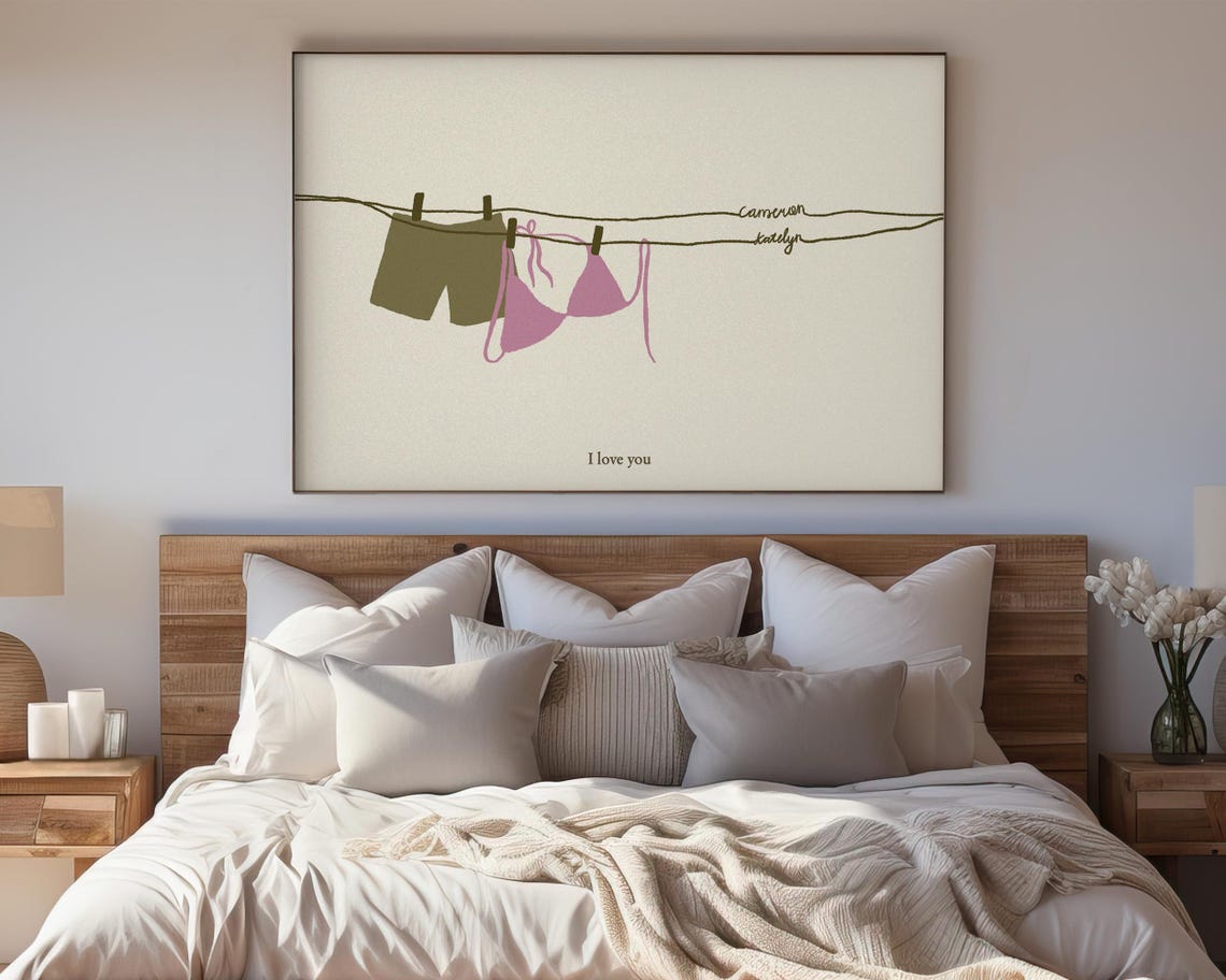 Custom Cute Initials For Couple Anniversary Print Custom Bra Pants Art Personalized Couple Initial Print Anniversary Valentines Day Gift - Image 2