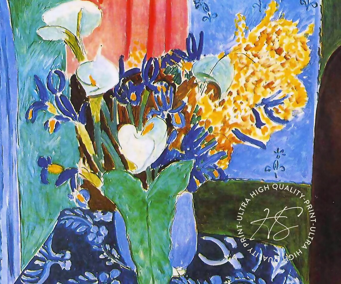Henri Matisse Calla Lilies Irises And Mimosas 1913 Blue Floral Art Print - Image 4