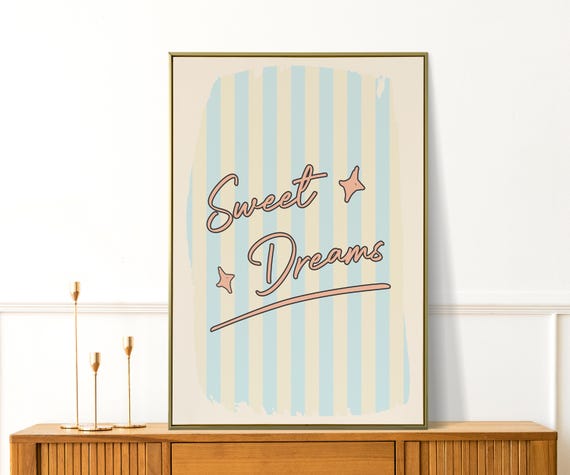 Sweet Dreams Wall Art Y2k Quotes Print Retro Wall Decor Blue Wall Art For Living Room Cute Bedroom Vintage Prints Blue Gift For Friends