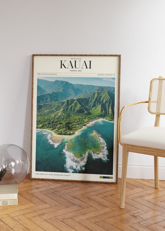 Travel Poster Hawaii Poster Kauai Poster Hawaii Vintage Poster Hawaiian Wall Art For Living Room Modern Island Office Wall Art