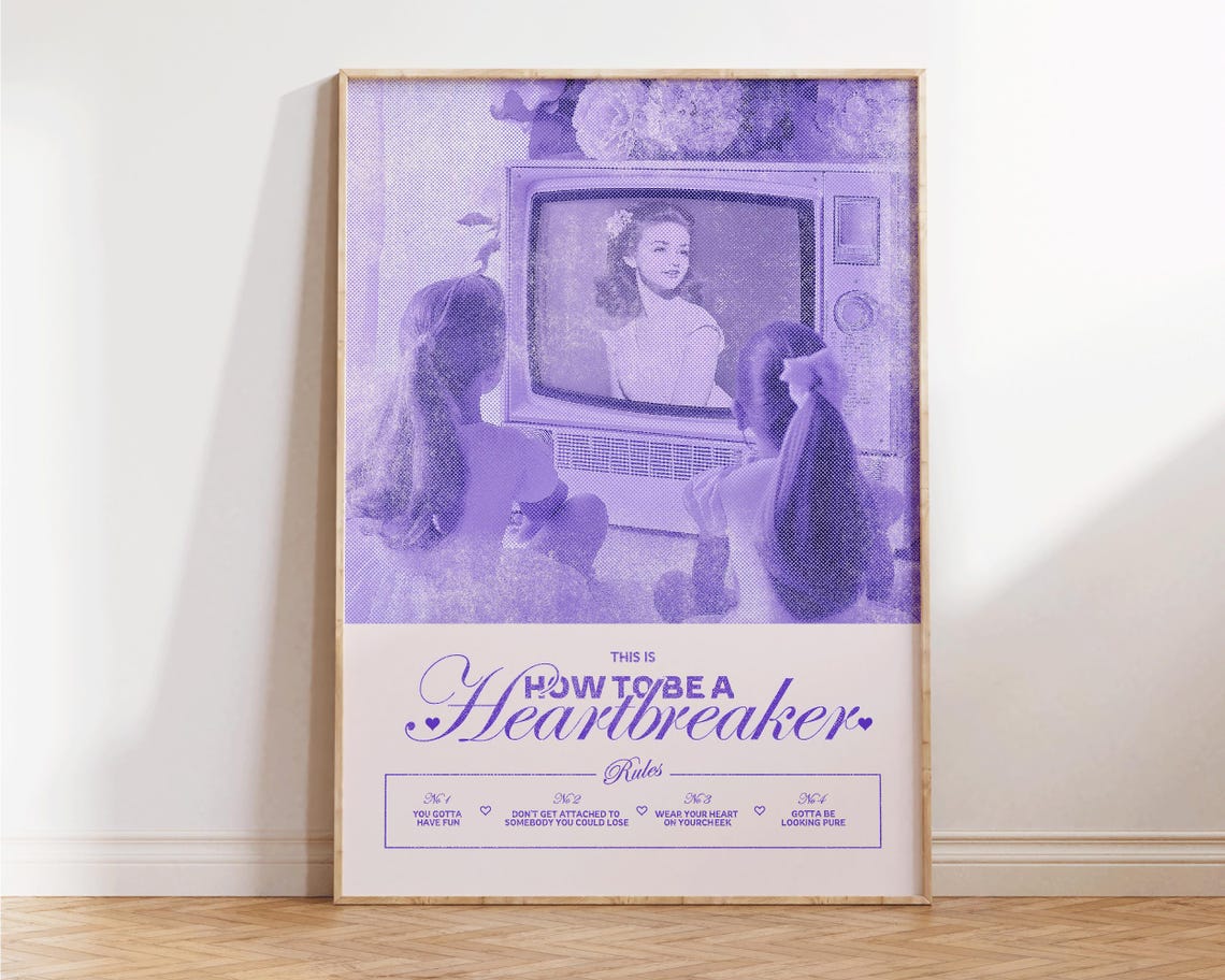 How To Be A Heartbreaker Purple Retro TV Rules Girly Art Poster - Image 3