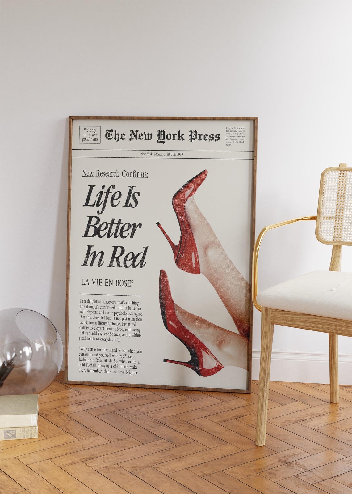 Life Is Better In Red Newspaper Headline Red Heels Vintage Poster - Image 4
