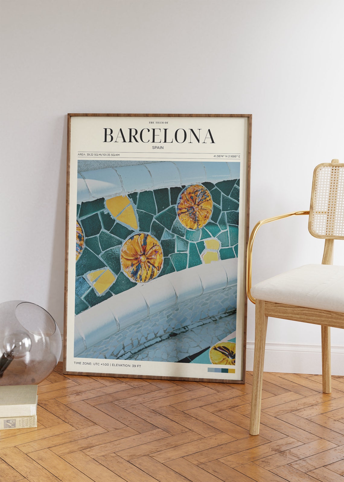 Travel Poster Barcelona Green Tiles Poster Barcelona Poster Vintage Spain Poster Art Deco Tiles Wall Art For Living Room Modern Island - Image 2