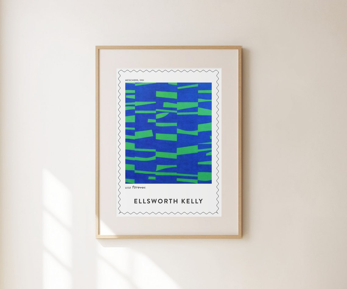 Ellsworth Kelly Meschers 1951 Blue Green Abstract Bar Stamp Art Poster - Image 2