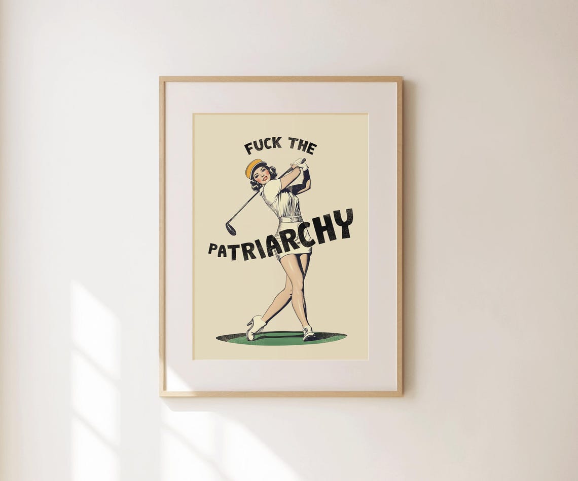 Fuck The Patriarchy Retro Golfer Woman Feminist Empowerment Poster - Image 4