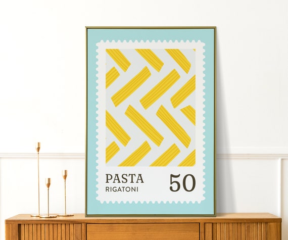 Kitchen Print Pasta Rigatoni Wall Art Modern Food Poster Blue Cute Kitchen Wall Art Cute Modern Art For Italian Home And Birthday Gifts