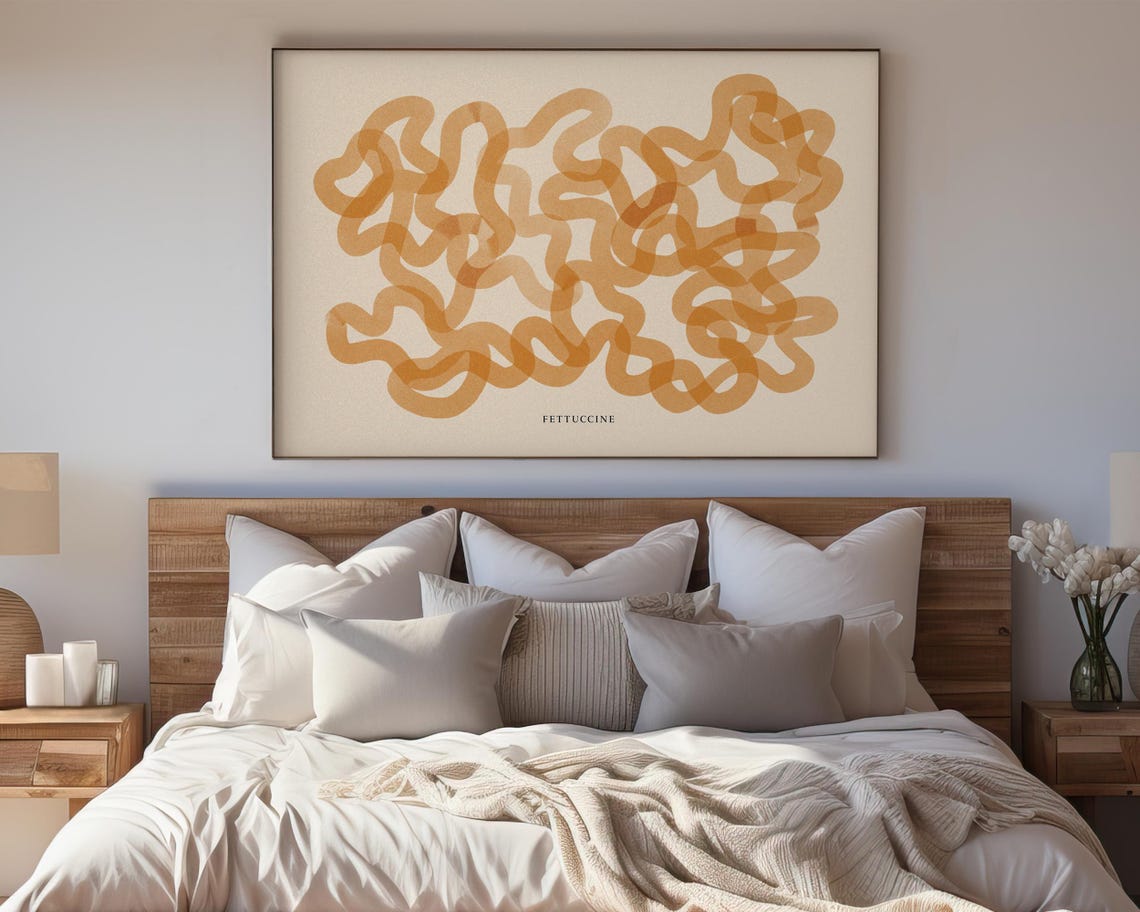 Fettuccine Pasta Abstract Swirl Golden Kitchen Foodie Art Poster - Image 4
