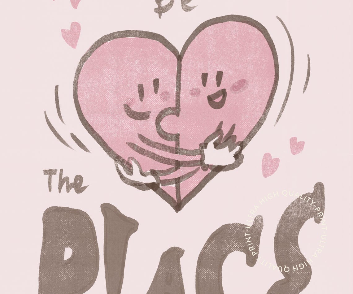 This Must Be The Place Hugging Heart Pink Cute Valentine Love Poster - Image 5