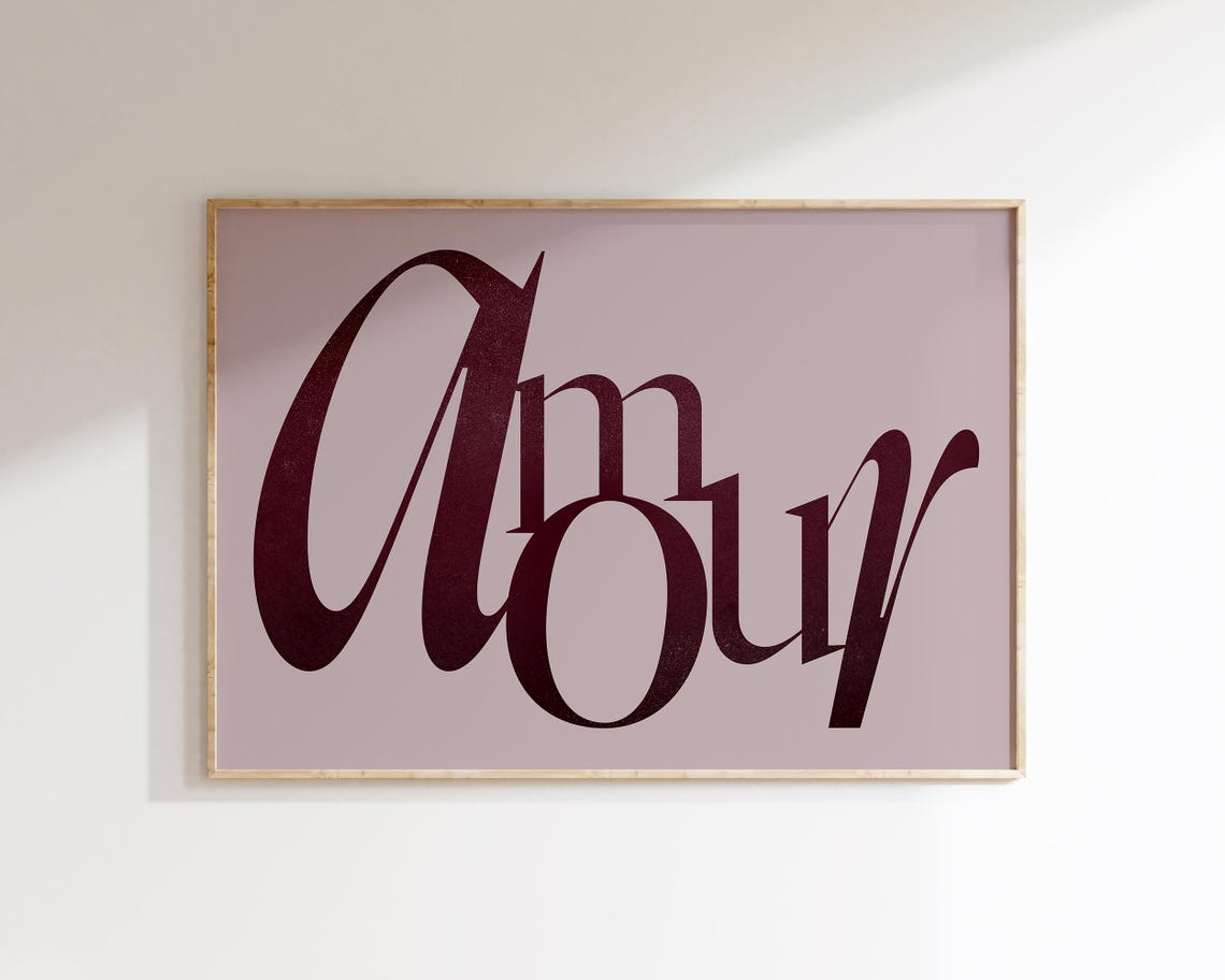 Amour Elegant Burgundy Script Rose French Romantic Typography Poster - Image 2