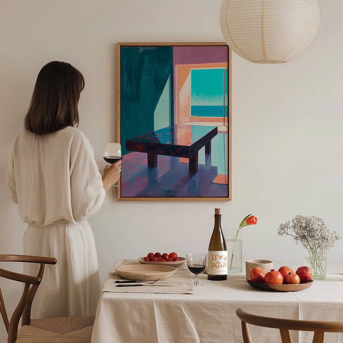 Hockney Inspired Pool Ocean View Modern Interior Colorful Abstract Art Print - Image 3
