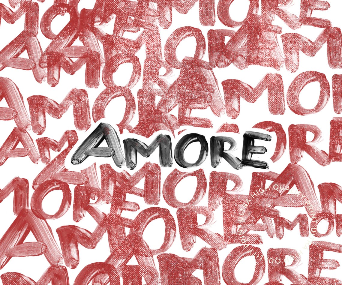 Amore Red Graffiti Typography Love Word Repeated Pattern Bold Wall Art - Image 5