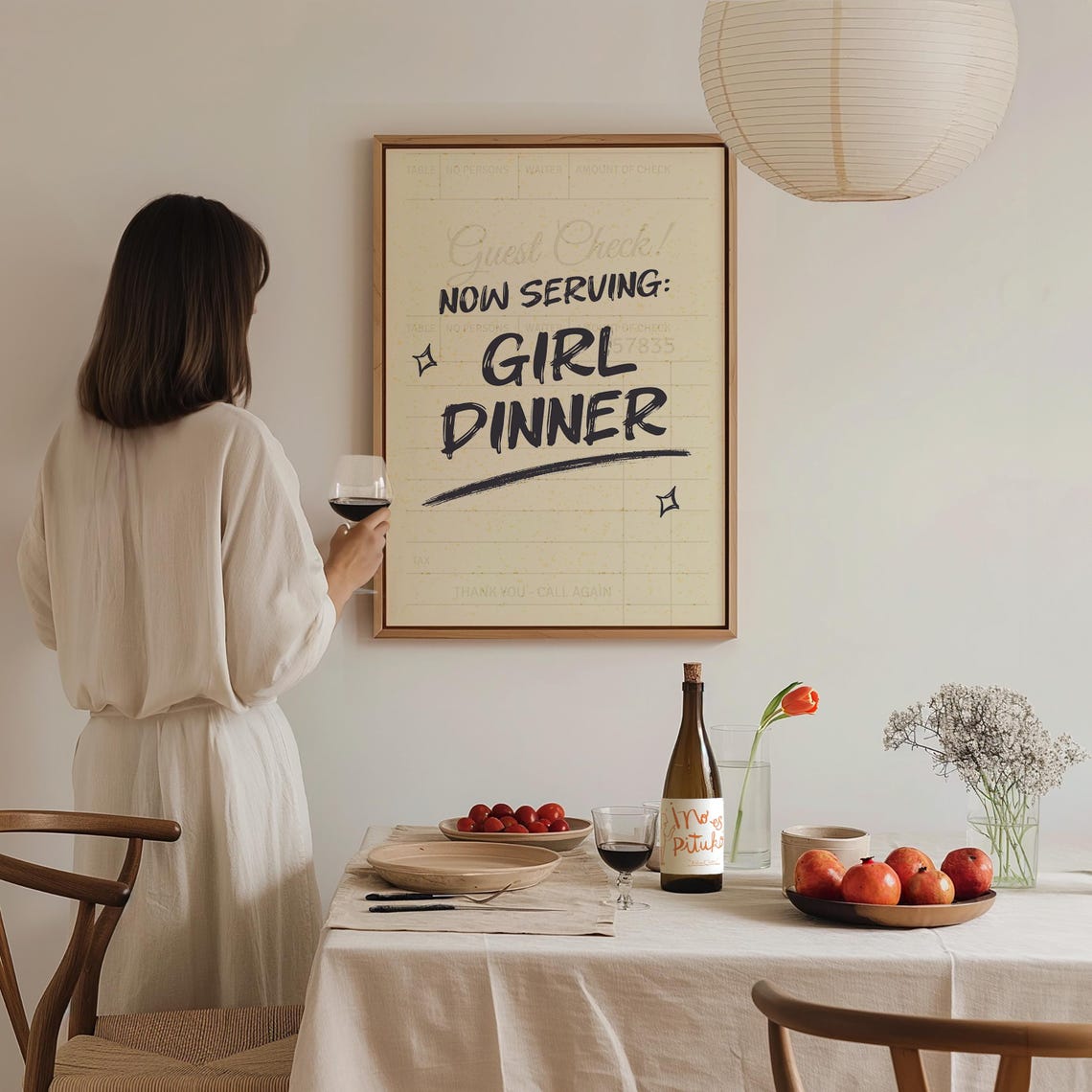 Now Serving Girl Dinner Funny Guest Check Kitchen Meme Wall Art Poster - Image 3