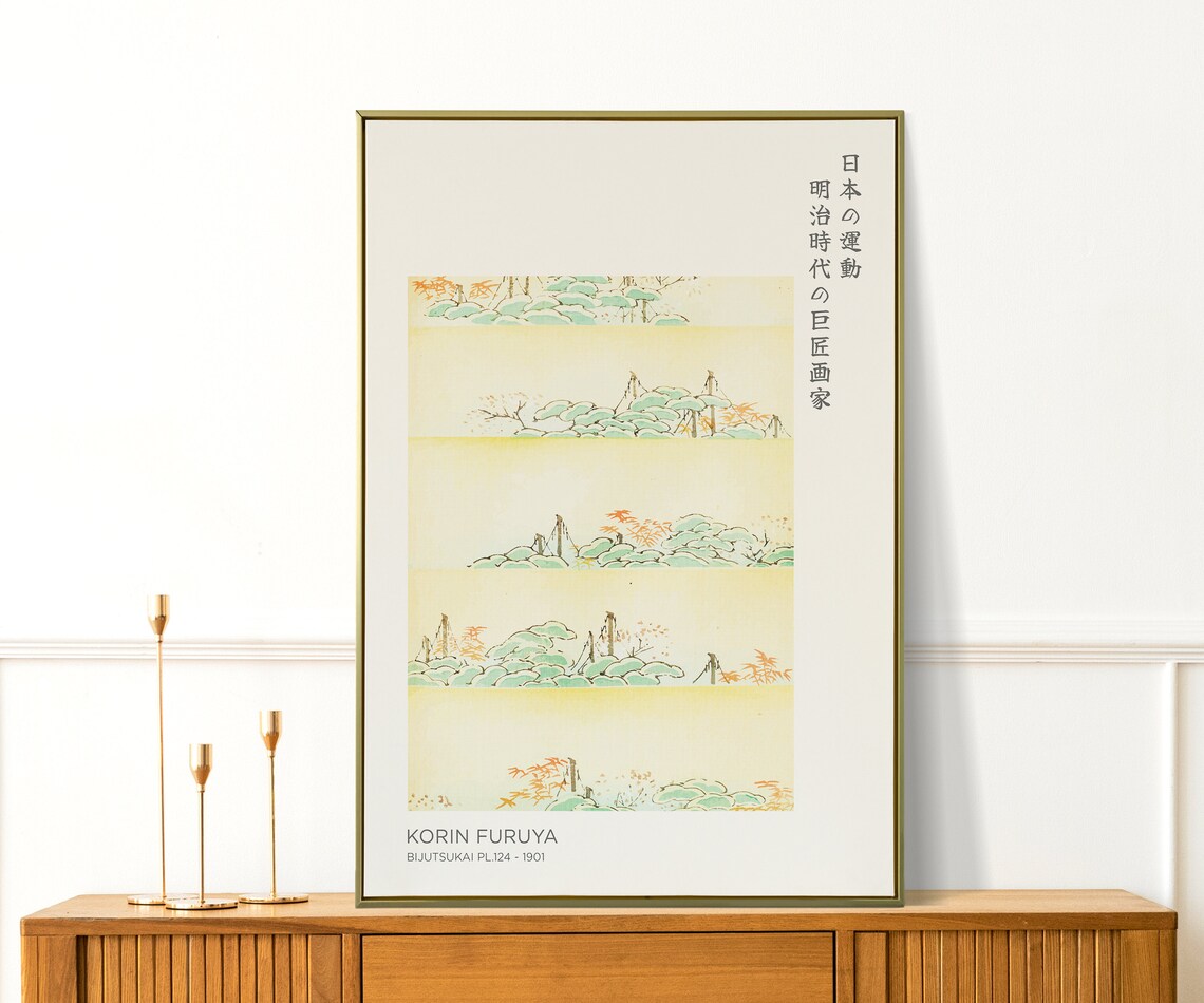 Korin Furuya Bijutsukai Japanese Garden Landscape Antique Art Poster - Image 3